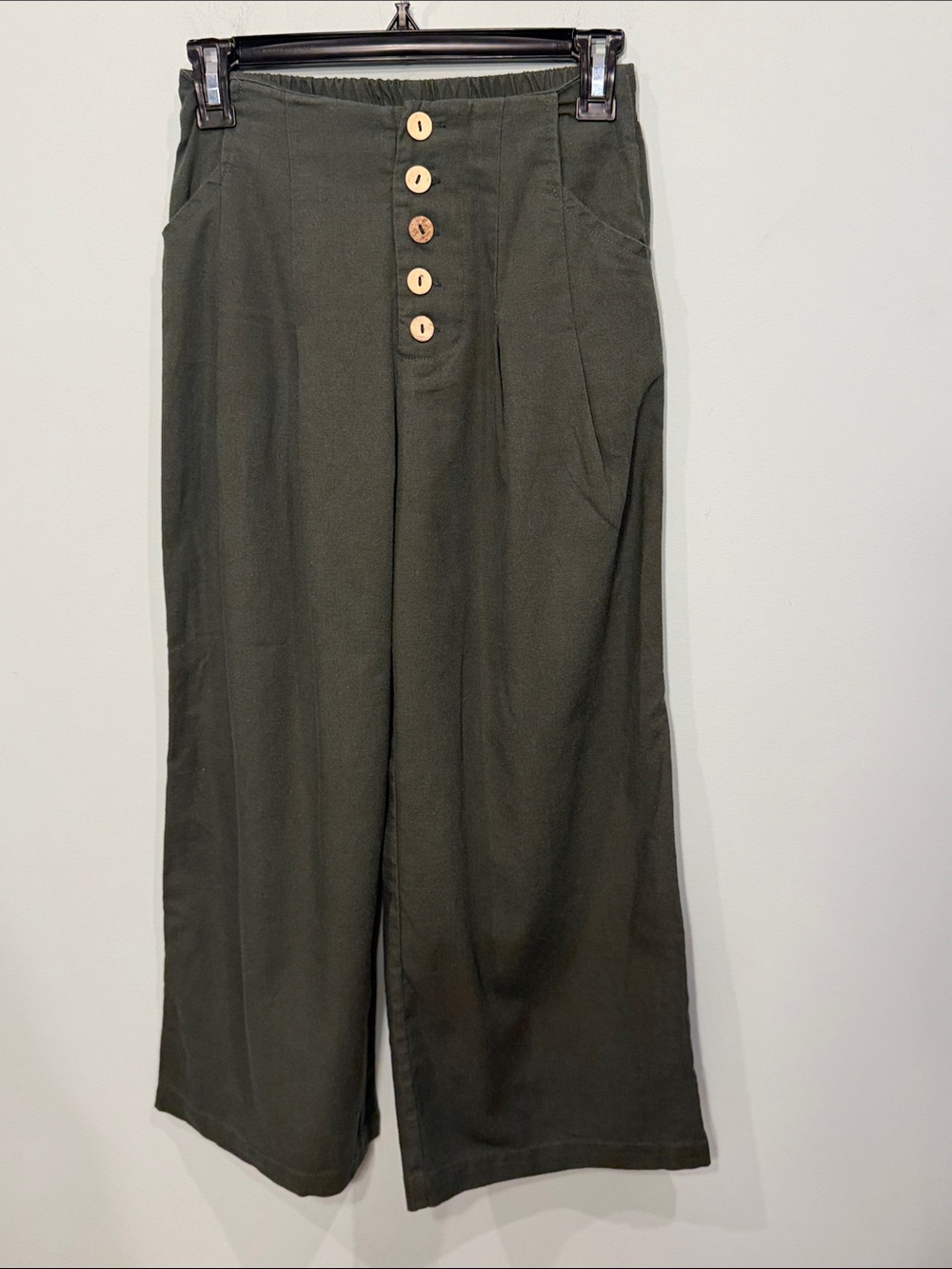 Blue Rain Olive Wide-Leg linen blend Button-Front Pants Size S